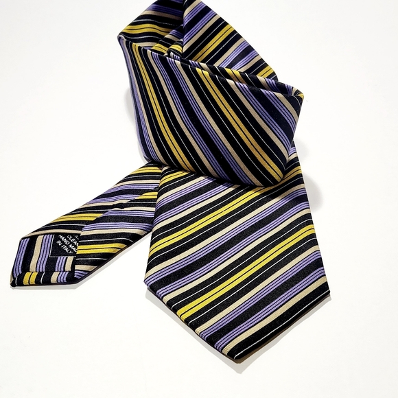 BRIONI Goth Design Regimental Stripes Handmade Italy Silk Vivid Purple Gold Adam